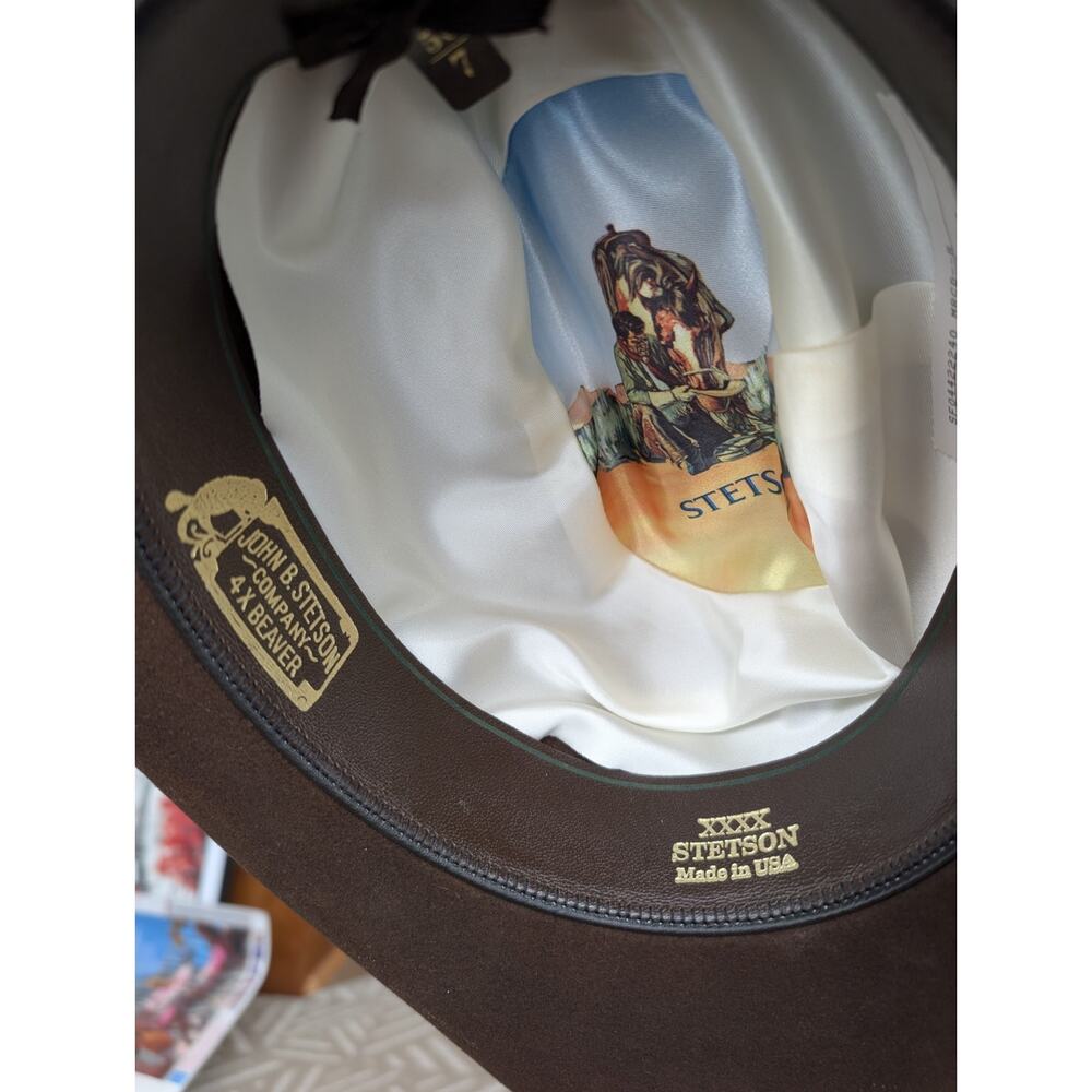 Stetson 4X Beaver Cowboy Hat Size 7 Regular Chocolate Brown Western Felt 4" Brim - Picture 8 of 14